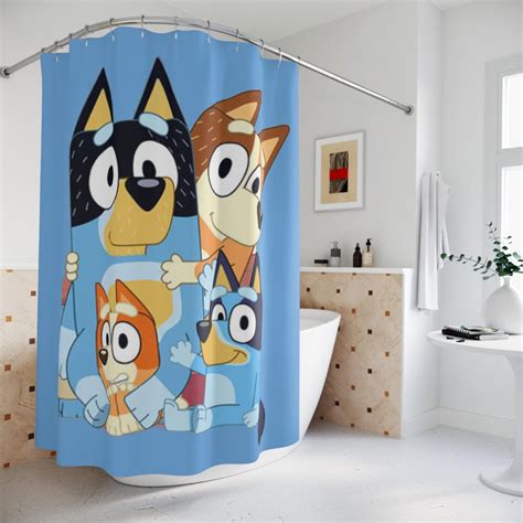 Playful Bluey Dog Family Shower Curtain, Kids Bathroom Decor, Blue ...