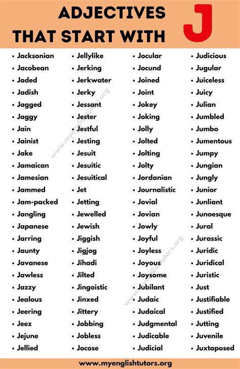 Top 100 Interesting Adjectives Starting with J