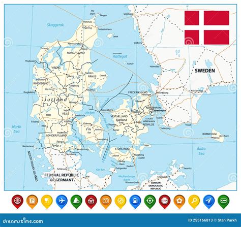 Denmark Road Map. Highly Detailed Editable Map Stock Vector ...