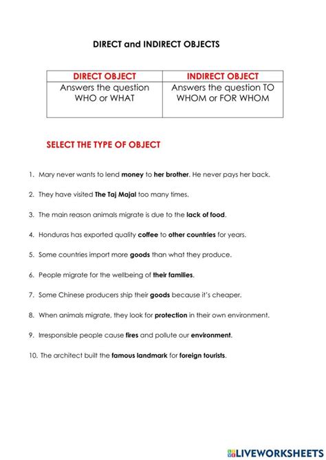 Image result for Direct Object Worksheet