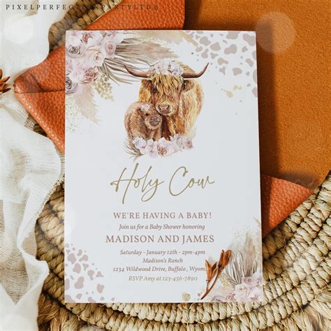Editable Boho Cow Baby Shower Invitation Holy Cow We're - Etsy India