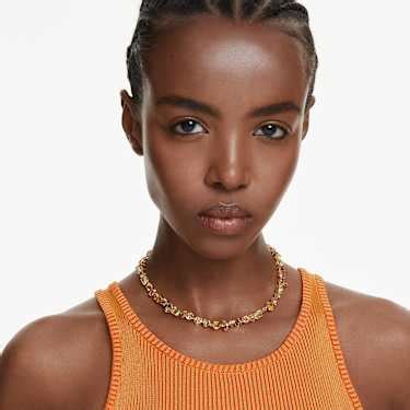 Gema necklace, Mixed cuts, Yellow, Gold-tone plated | Swarovski