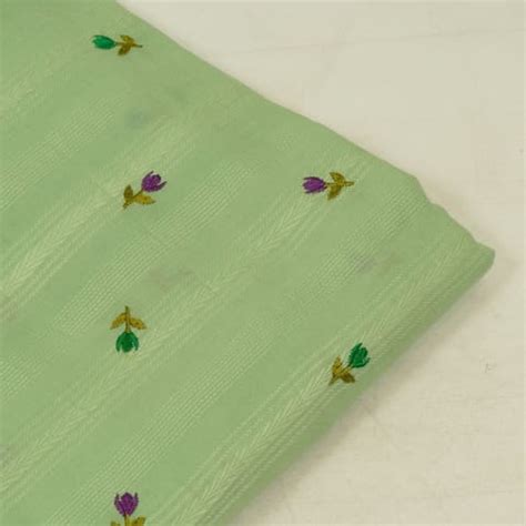 Green Colour Cotton Embroidered Fabric - Premium Cotton Embroidered ...