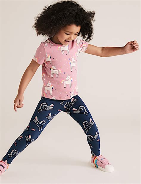 Buy Cotton Unicorn Print Leggings at Marks & Spencer