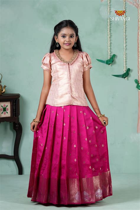 Premium Collection - Pink Silk Floral Butta Pattu Pavadai - BG71PK