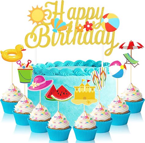 Buy 41 Pieces Summer Hawaiian Beach Cake Decoration Swimming Pool Theme ...