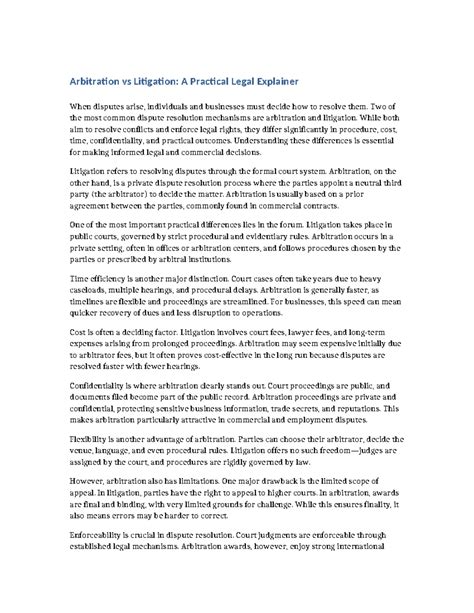 Arbitration vs Litigation: Key Differences Explained (Task6) - Studocu