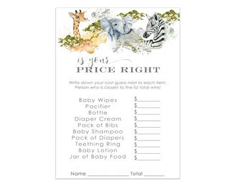 Paper Clever Party Jungle Baby Shower Price Guessing Game, Cardstock, 4 ...