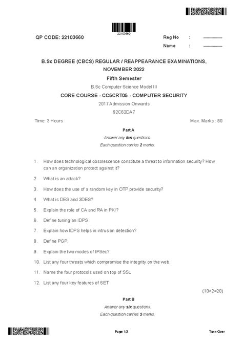 B.Sc Computer Science CC5CRT05 Computer Security Nov 2022 Exam QP - Studocu