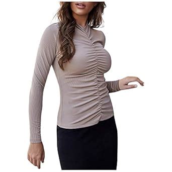 Beishi Women Fashion High Collar Solid Color Pleating Long Sleeves ...