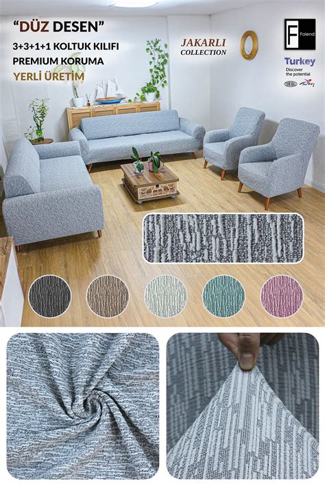 F Faiend Koltuk Örtüsü Lastikli Esnek Koltuk Kanepe Kılıfı 3+3+1+1 Gri ...