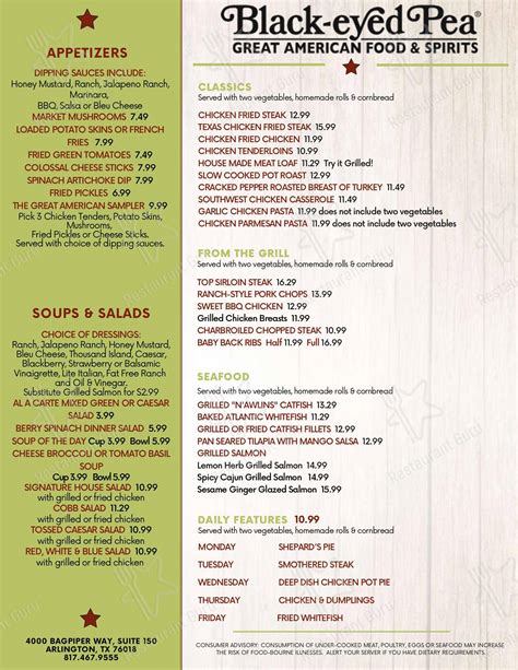 Menu at Black-eyed Pea restaurant, Pueblo, 801 US-50