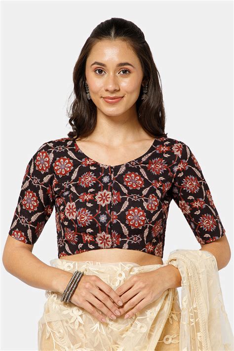 Naidu Hall Women’s Kalamkari Block Printed Cotton Blouse with U Neck E