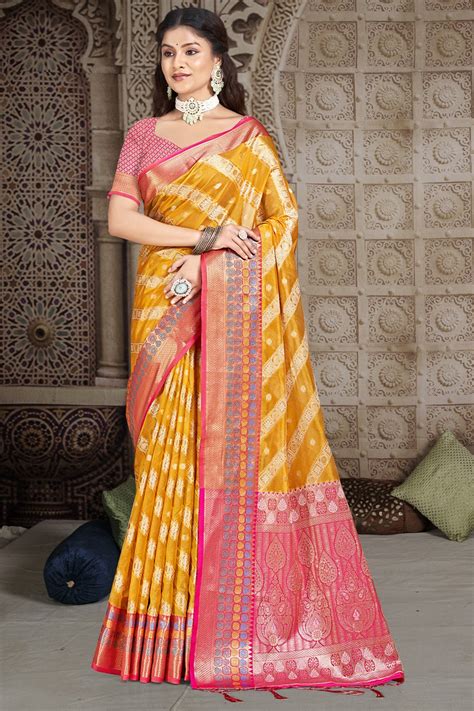 Buy Mustard Yellow Silk Saree Online | Saree Buta | ZB132964
