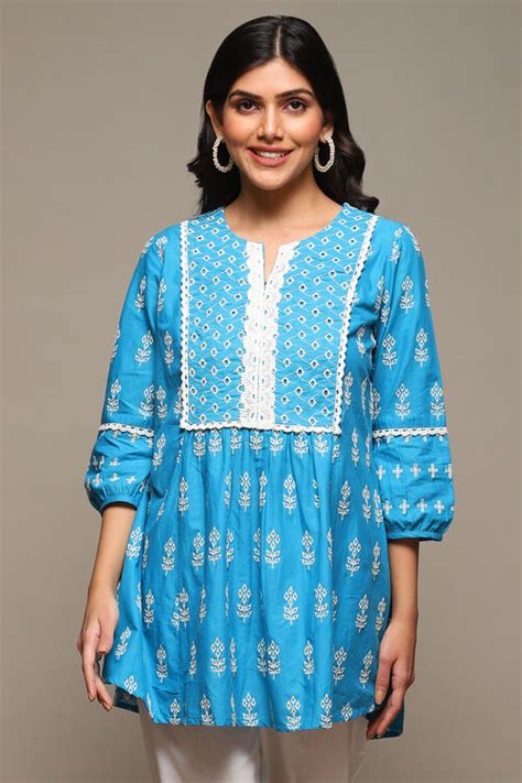 Blue Cotton Embroidred Kurti