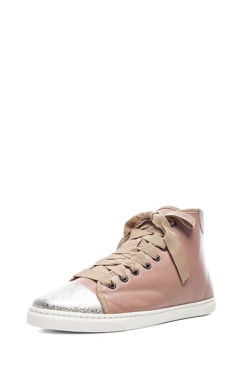 Lanvin High Top Lambskin Sneakers in Nude Metallic | FWRD