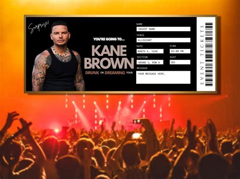 Kane Brown Concert Ticket Template Drunk or Dreaming Tour Editable ...