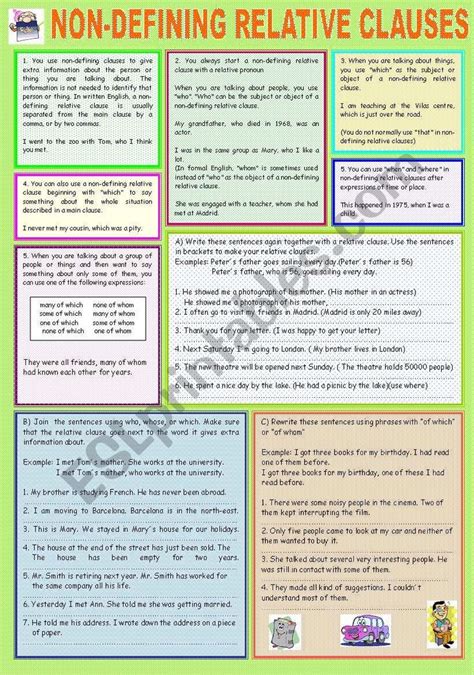 Defining and Non Defining Relative Clauses Worksheet 的图像结果