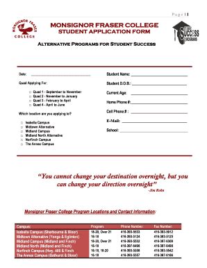Student BApplicationb Form Msgr Fraser College - Tcdsb - Fill and Sign ...