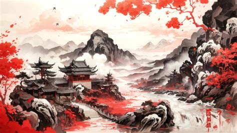 Chinese Traditional House Mountains River Live Wallpaper - MoeWalls