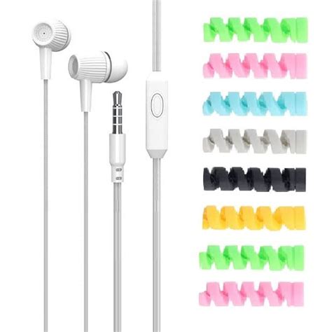 Paruht Combo Pack - 1 Wired Handsfree and 8 Spiral Cable Protectors ...