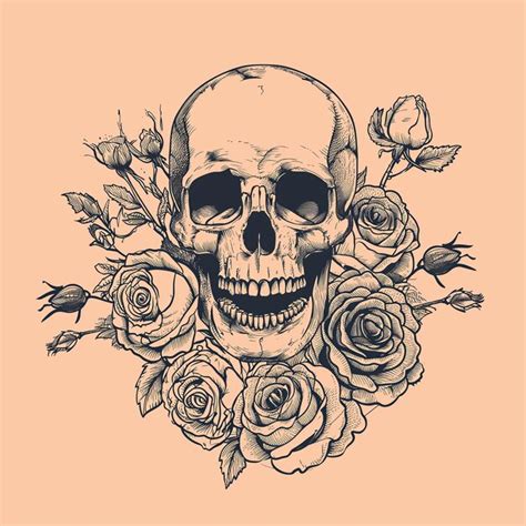 Un dessin d'un crâne avec des roses dessus | Image Premium générée à ...