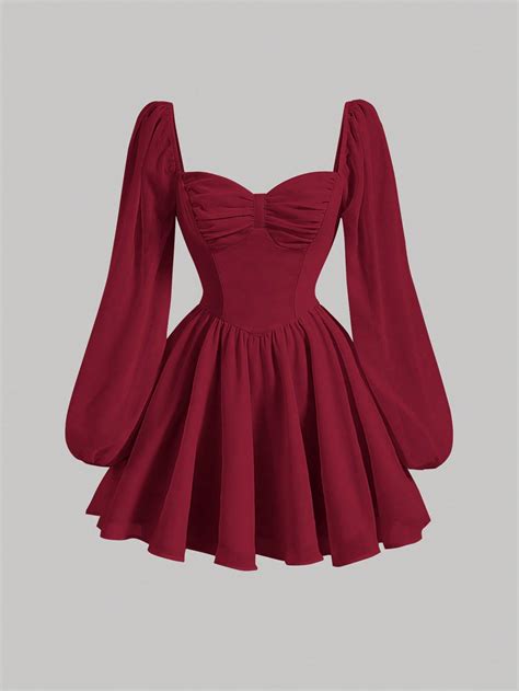 SHEIN UK | Cute red dresses, Date night dresses, Red dress sleeves