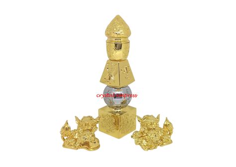 2025 5 Element Pagoda with Fu Dogs and 8 Auspicious Objects - Crystal Empress Feng Shui Store
