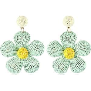 Buy Boho Raffia Earrings for Girls, Statement Raffia Flower Drop ...
