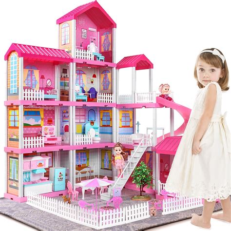 Buy TEMI Dream Doll House Girl Toys - 4-Story 11 Doll House Rooms with ...