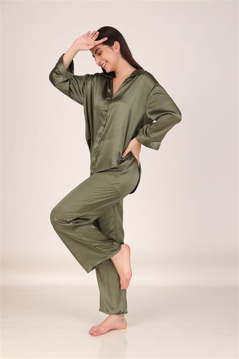 Solid Olive Oversized Satin PJ Set – Masha Sleepwear