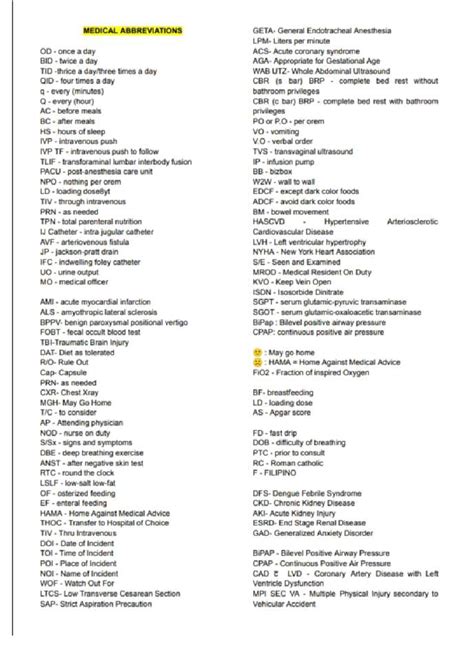 Medical Abbreviations for General Anesthesia and Patient Care - Studocu - abbreviation for general