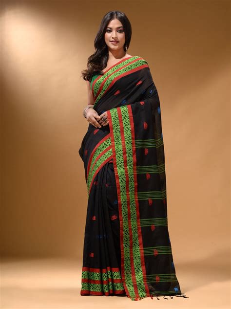Black Cotton Handspun Soft Saree With Nakshi Border – arhi.in