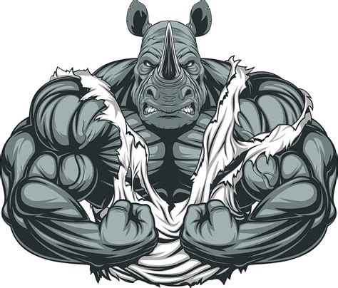 Intense Aggressive Agitated Buff Muscular Body Builder Rhino Cartoon ...