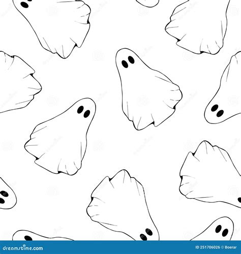 Black and White Spooky and Funny Ghost Repeat Seamless Pattern. Vector ...