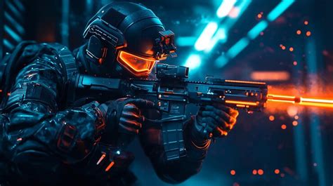 Cyberpunk special forces soldier ready for battle in futuristic city ...