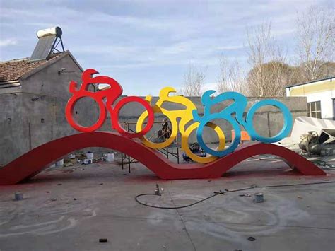 不锈钢公园抽象自行车人物 - 卓景雕塑公司