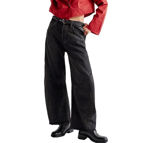 Jeans For Women Baggy Wide Leg High Waist Barrel Boyfriend Cropped Hem ...