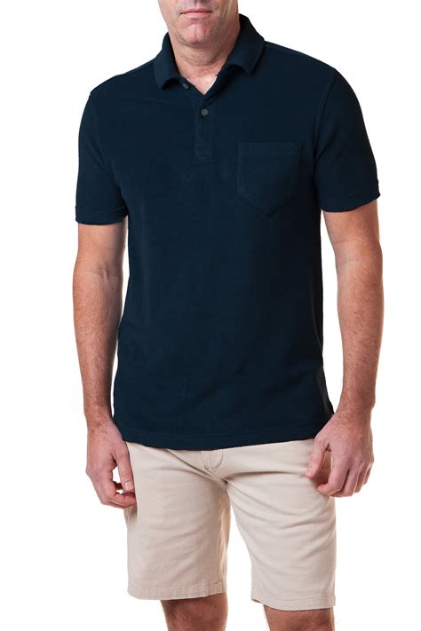 Castaway Mens Terry Cloth Polo Shirt Navy – Castaway Nantucket Island