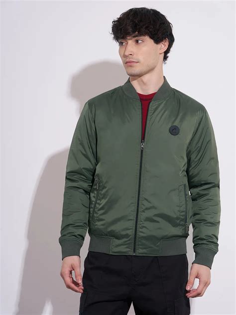 Being Human Men's Green Baseball Collar Reversible Bomber Jacket