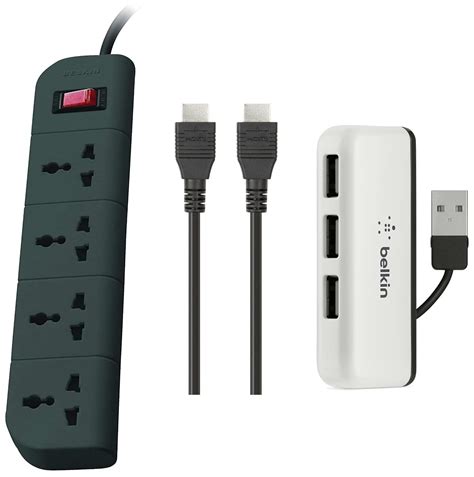 Belkin Essential Series 4-Socket Surge Protector Universal Socket (Grey ...