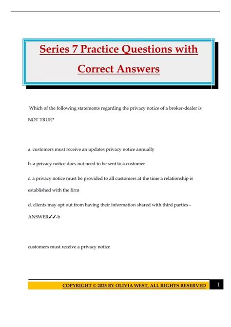 Series 7 Practice Questions with Correct Answers - Series 7 - Stuvia US