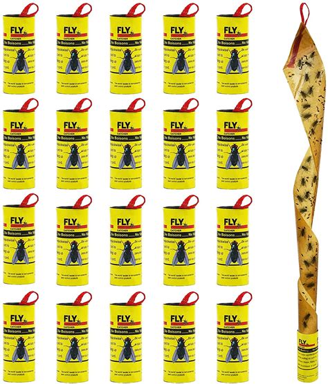 20PCS Sticky Fly Strips, Fly Paper Roll Hanging, Fly Tape Trap Ribbon ...