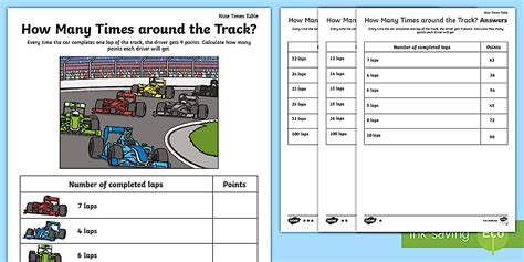 How Many Times around the Track 9 Times Table Worksheet / Worksheet