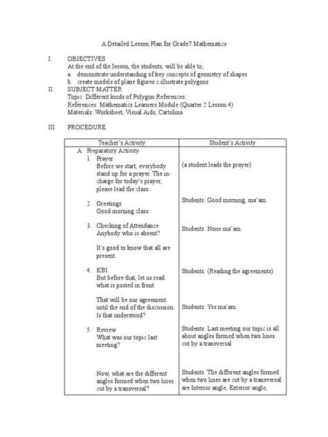 Image result for Math 7 Lesson Plan