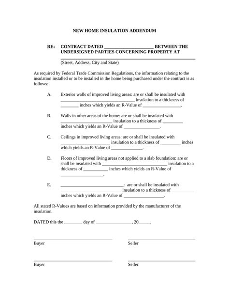 New Home Insulation Addendum - Blank Fillable Template | Fill Out ...