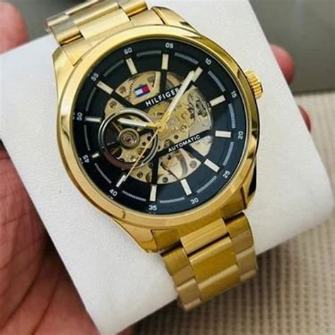 Tommy Hilfiger Gold Black Metal Automatic – thewatchtime.shop