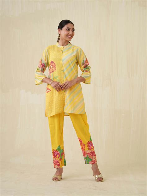 Yellow Floral Printed Top & Trouser Co-Ord Set – Buy Best Ethnic Wear ...