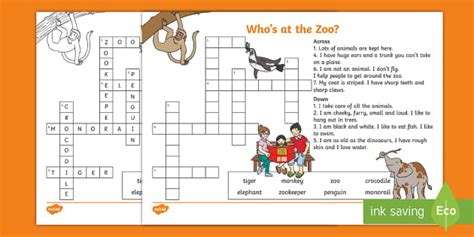 Who's at the Zoo? Crossword for Kids