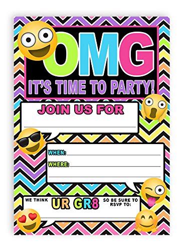 Emoji Rainbow Invitation 10 Invitations 10 Envelopes Tween Teen ...